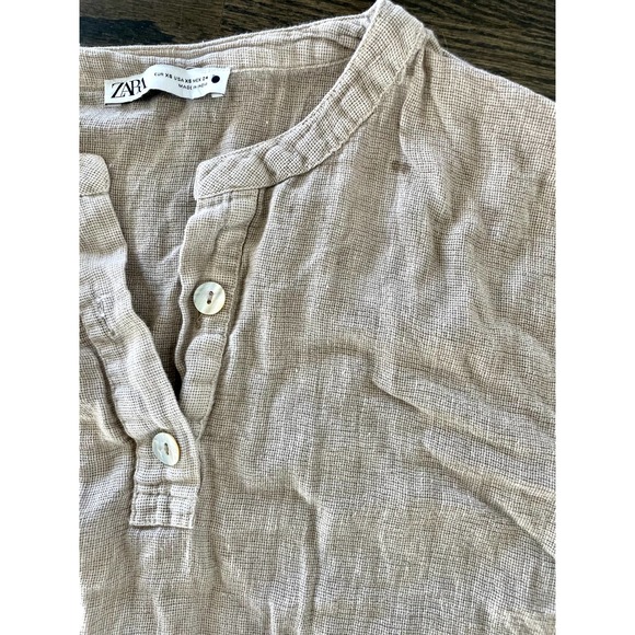 Zara beige flax linen distressed peasant cropped top XS - Picture 4 of 5